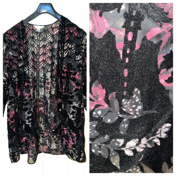Christopher & Banks Cardigan Jacket X-Large Burnout Velvet Whisigoth Fairy XL - Picture 1 of 9